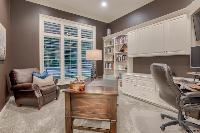 3835 S 179th Ter, Omaha, NE 68130 - home office with light carpet, ornamental molding, and baseboards