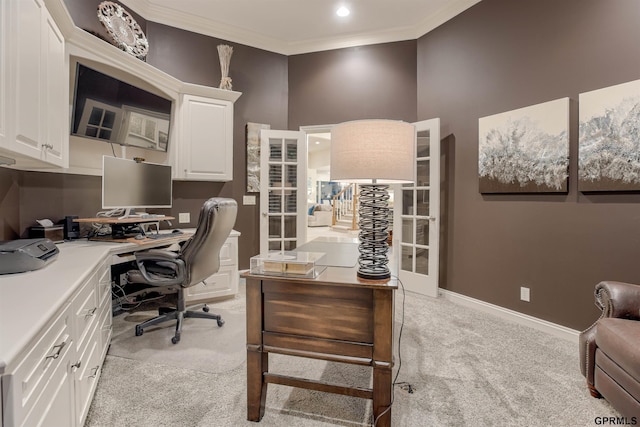 3835 S 179th Ter, Omaha, NE 68130 - home office with light colored carpet, crown molding, and baseboards