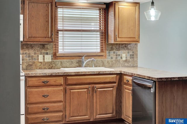 2727 N 75th St, Lincoln, NE 68507 - kitchen with a sink, stainless steel dishwasher, backsplash, and light countertops