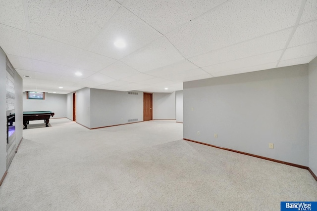 2727 N 75th St, Lincoln, NE 68507 - finished basement with carpet, recessed lighting, baseboards, a paneled ceiling, and billiards table