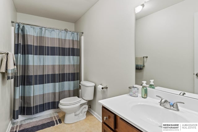 9002 N 156th Ave, Bennington, NE 68007 - full bath featuring vanity, toilet, tile patterned floors, a shower with shower curtain, and baseboards