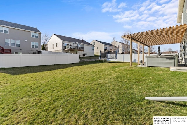 9002 N 156th Ave, Bennington, NE 68007 - view of yard with a hot tub, a trampoline, a residential view, and a pergola