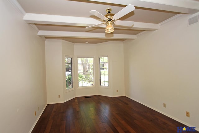 6427 Lone Tree Dr, Lincoln, NE 68512 - spare room with beamed ceiling, wood-type flooring, a ceiling fan, and baseboards