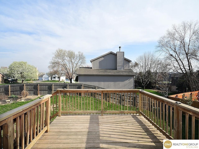 deck with a fenced backyard and a residential view