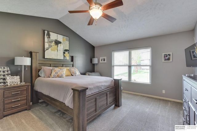 16315 Craig Ave, Bennington, NE 68007 - bedroom with lofted ceiling, baseboards, light carpet, a ceiling fan, and a textured ceiling