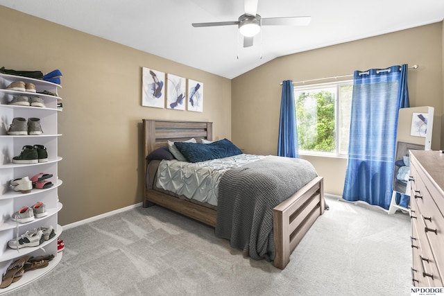 18667 R St, Omaha, NE 68135 - bedroom with light colored carpet, lofted ceiling, baseboards, and a ceiling fan