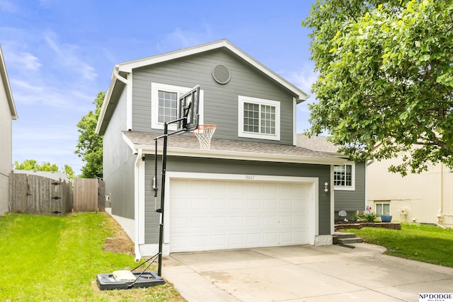 18667 R St, Omaha, NE 68135 - traditional-style house with a garage, concrete driveway, roof with shingles, and a gate