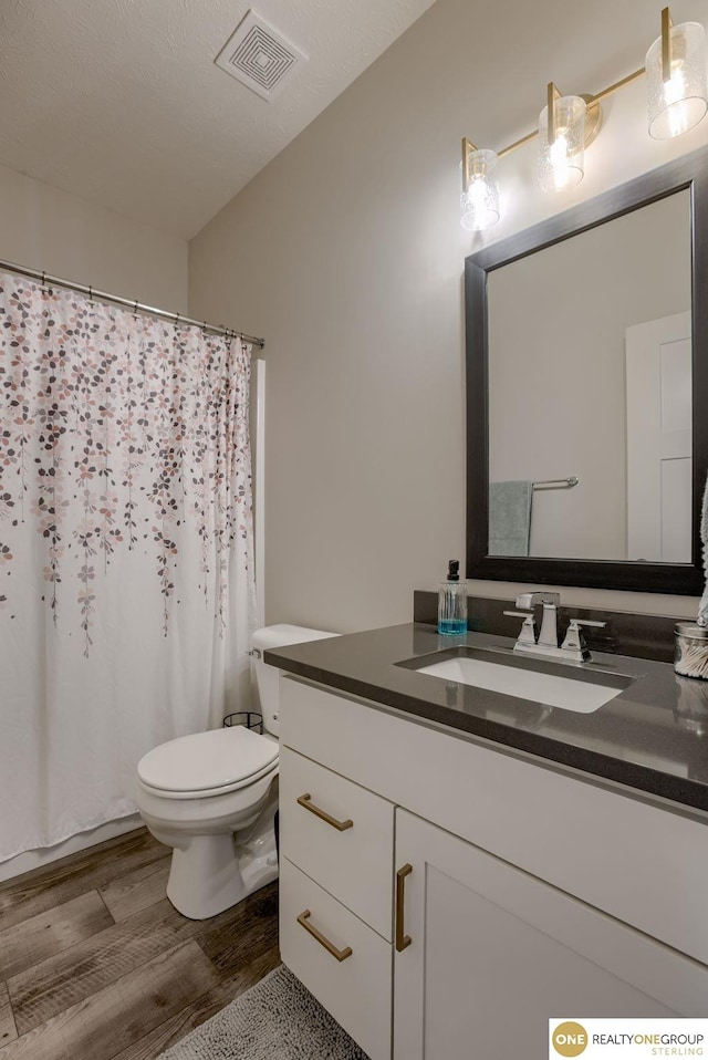 12618 Glenn St, Omaha, NE 68138 - full bath with vanity, toilet, wood finished floors, and a shower with shower curtain