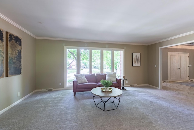 9723 Fieldcrest Dr, Omaha, NE 68114 - living area featuring ornamental molding, carpet, and baseboards
