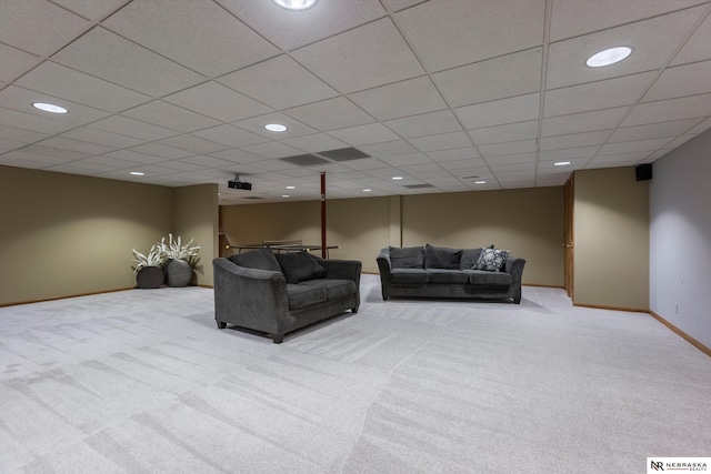 9723 Fieldcrest Dr, Omaha, NE 68114 - living room with baseboards, carpet, recessed lighting, and a drop ceiling