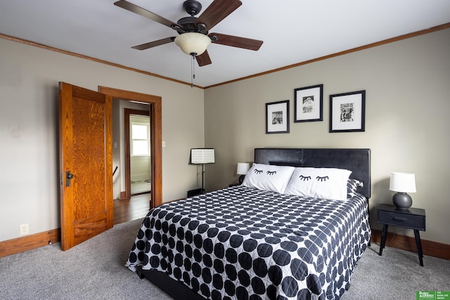 319 N 37th St, Omaha, NE 68131 - carpeted bedroom featuring ornamental molding, baseboards, and a ceiling fan