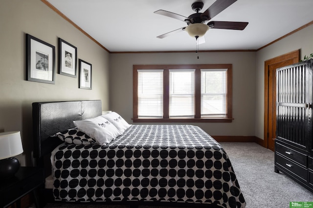 319 N 37th St, Omaha, NE 68131 - carpeted bedroom featuring ornamental molding, baseboards, and a ceiling fan