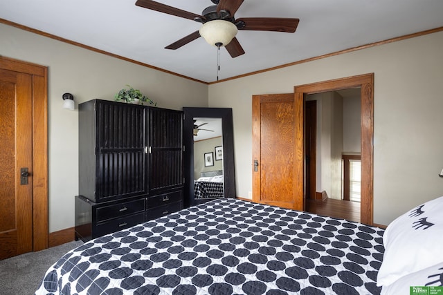 319 N 37th St, Omaha, NE 68131 - carpeted bedroom featuring a ceiling fan and ornamental molding