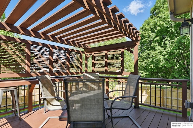 2103 John St, Papillion, NE 68133 - deck featuring outdoor dining area and a pergola