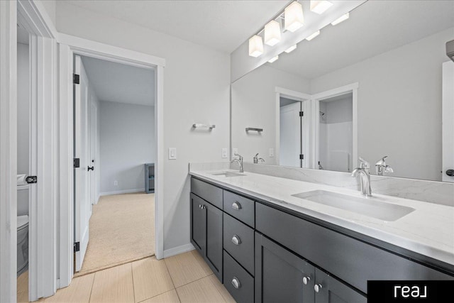 18880 Patrick Cir, Elkhorn, NE 68022 - full bathroom featuring double vanity, toilet, and baseboards