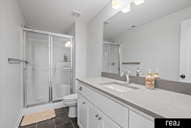 18880 Patrick Cir, Elkhorn, NE 68022 - bathroom with toilet, tile patterned flooring, vanity, and a shower stall