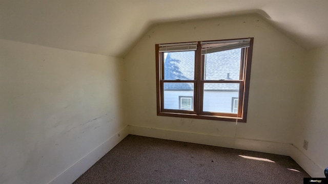 bonus room with vaulted ceiling and carpet flooring
