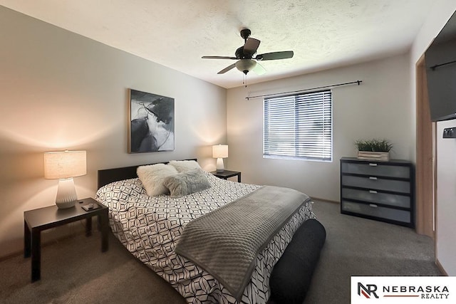 bedroom with carpet flooring and a ceiling fan
