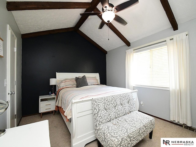 bedroom with light carpet and a ceiling fan
