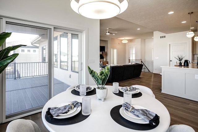 5724 N 208th St, Elkhorn, NE 68022 - dining area with dark wood finished floors, recessed lighting, ceiling fan, and baseboards