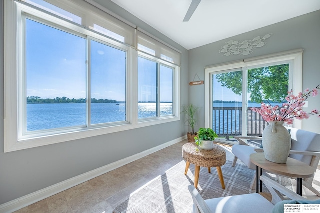 sunroom with a water view