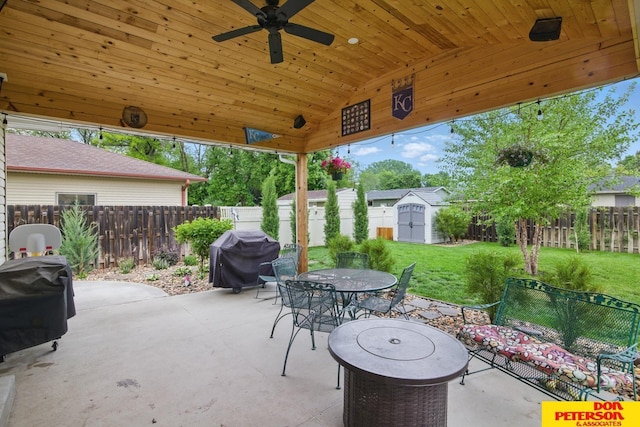 2804 Hogan Ln, Fremont, NE 68025 - view of patio featuring outdoor dining space, a grill, and ceiling fan