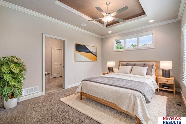 948 S 198th St, Omaha, NE 68022 - bedroom with a raised ceiling, carpet flooring, recessed lighting, baseboards, and crown molding