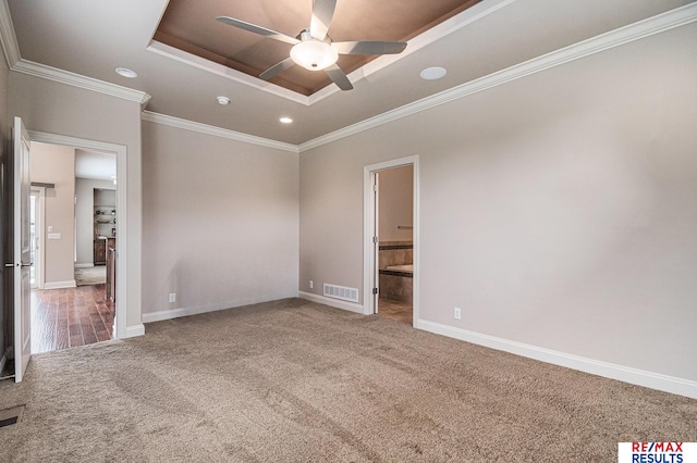 948 S 198th St, Omaha, NE 68022 - spare room with a raised ceiling, a ceiling fan, carpet floors, crown molding, and baseboards