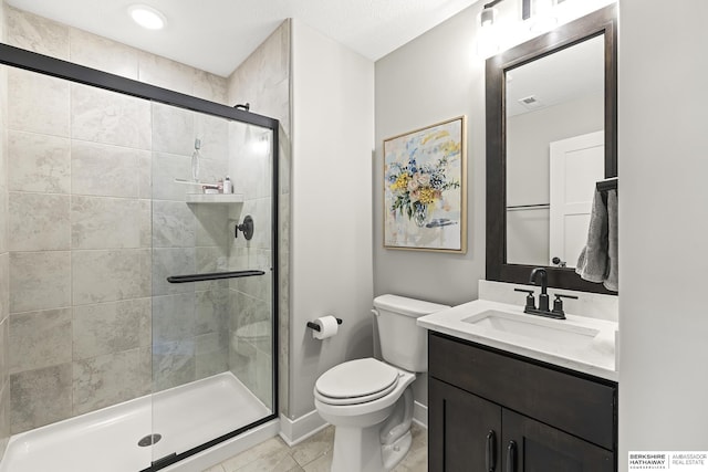 11412 S 122nd St, Papillion, NE 68046 - bathroom featuring toilet, vanity, a stall shower, and baseboards