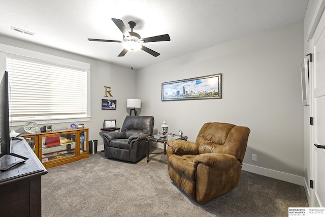 11412 S 122nd St, Papillion, NE 68046 - living area featuring carpet floors, a ceiling fan, and baseboards