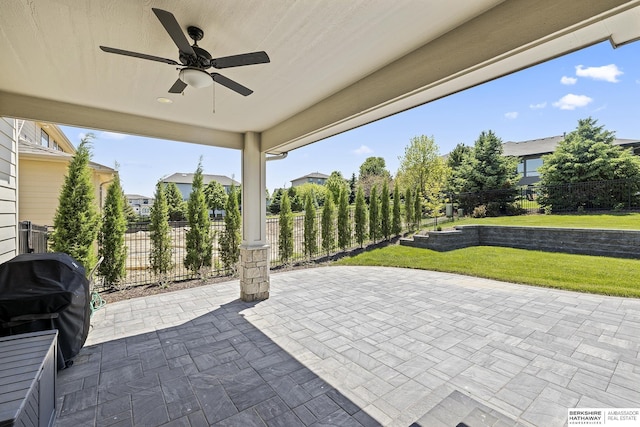 11412 S 122nd St, Papillion, NE 68046 - view of patio featuring ceiling fan and a grill