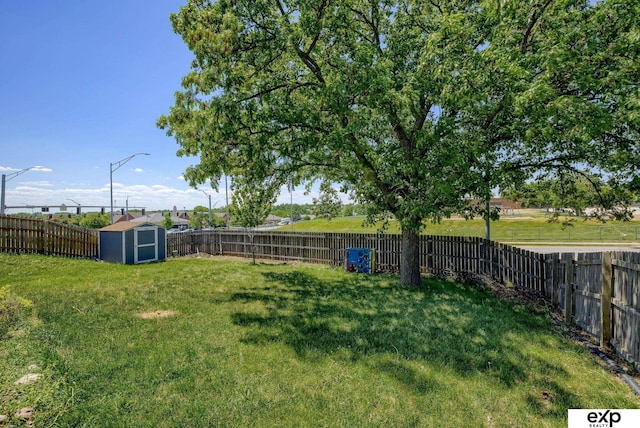 view of yard featuring a storage shed and an outdoor structure