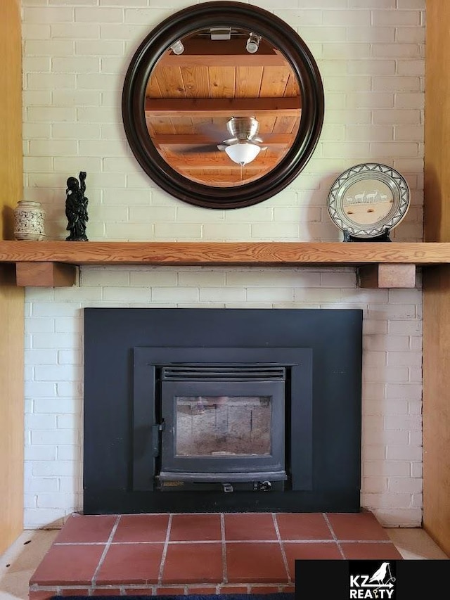 detailed view of a brick fireplace