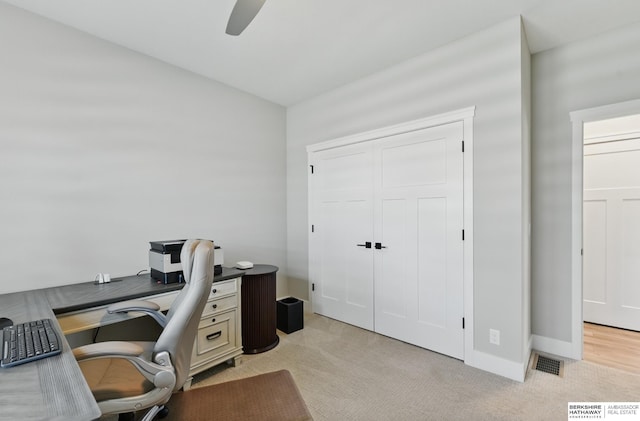 4803 N 192nd Ave, Elkhorn, NE 68022 - home office with a ceiling fan, light carpet, and baseboards