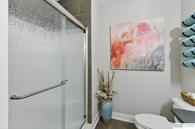 4803 N 192nd Ave, Elkhorn, NE 68022 - full bathroom with a stall shower, toilet, tile patterned floors, and baseboards