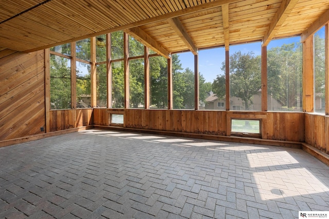 14611 Holmes St, Omaha, NE 68137 - unfurnished sunroom with wooden walls and wood ceiling