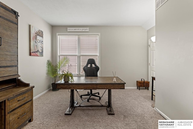 8917 N 157th St, Bennington, NE 68007 - office with carpet, baseboards, and a barn door