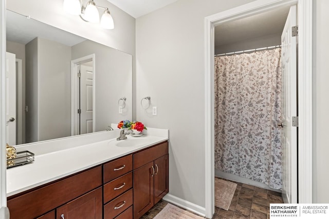 8917 N 157th St, Bennington, NE 68007 - bathroom featuring vanity, baseboards, and a shower with shower curtain