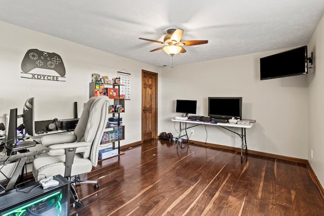 8917 N 157th St, Bennington, NE 68007 - office area featuring ceiling fan, wood finished floors, and baseboards
