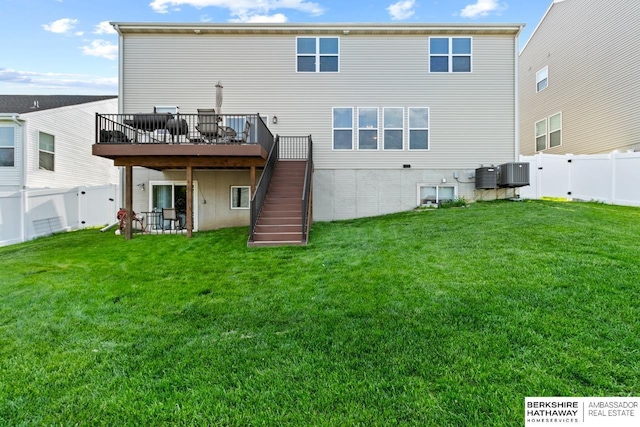 8917 N 157th St, Bennington, NE 68007 - back of property with stairs, central AC unit, and a deck