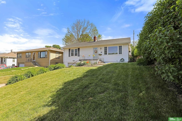 4921 Charles St, Omaha, NE 68132 - back of property with a chimney and a lawn