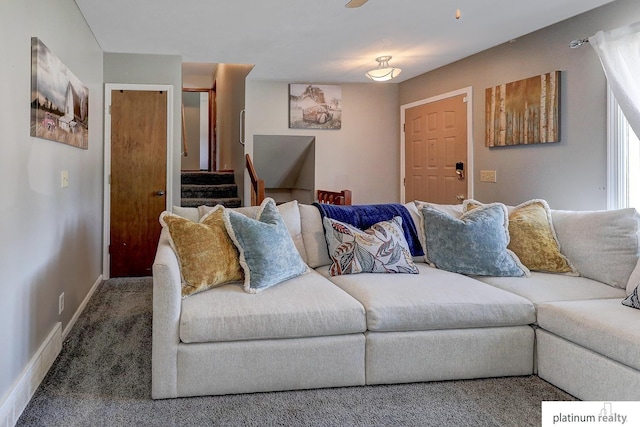 13253 Josephine St, Omaha, NE 68138 - living area with baseboards, carpet flooring, and stairway
