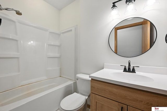 60050 Karns Rd, Pacific Junction, IA 51561 - bathroom featuring toilet, vanity, and shower / washtub combination