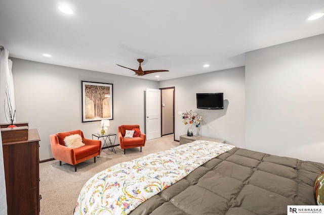 2705 N 189th St, Omaha, NE 68022 - bedroom with light colored carpet, recessed lighting, and ceiling fan