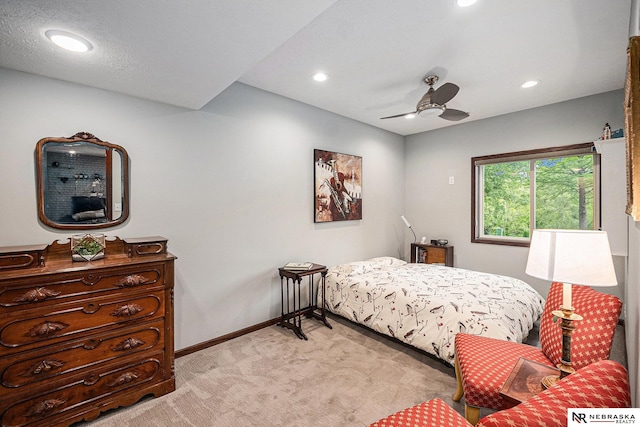 2705 N 189th St, Omaha, NE 68022 - bedroom featuring light carpet, baseboards, recessed lighting, and ceiling fan