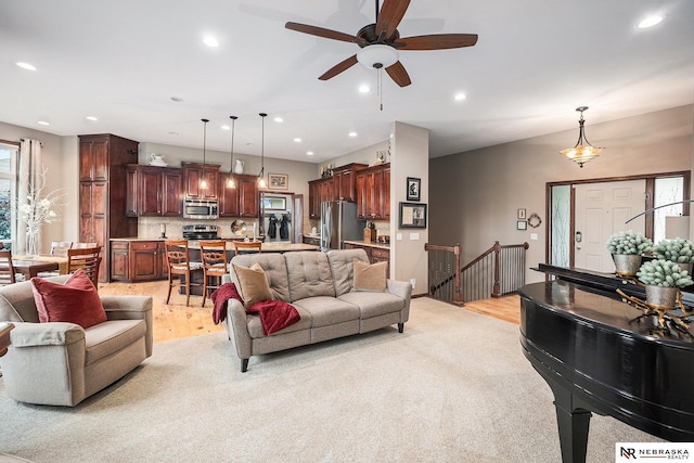 2705 N 189th St, Omaha, NE 68022 - living area with recessed lighting, light wood-style flooring, and ceiling fan