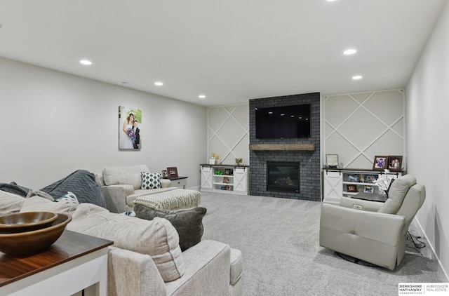 5508 N 208th St, Elkhorn, NE 68022 - carpeted living room featuring recessed lighting, a brick fireplace, and baseboards