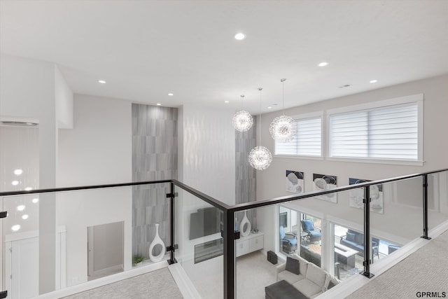 12604 N 178th Cir, Bennington, NE 68007 - hallway featuring an upstairs landing, carpet flooring, recessed lighting, and a chandelier