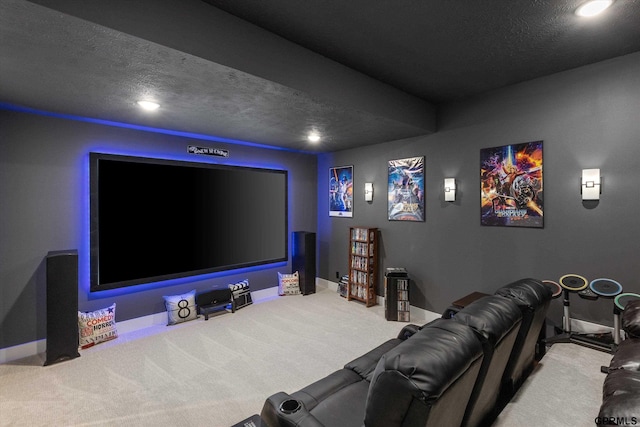 12604 N 178th Cir, Bennington, NE 68007 - home theater room featuring carpet floors, baseboards, a textured ceiling, and recessed lighting