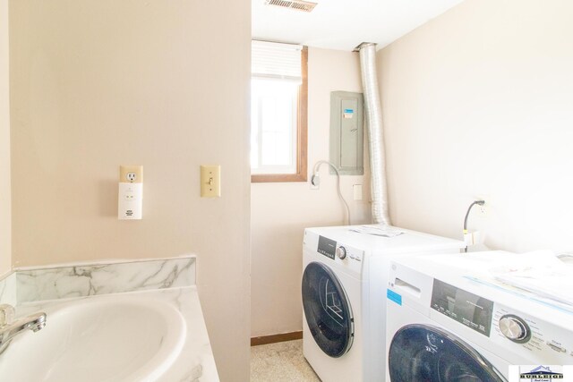 4319 Abbott Rd, Lincoln, NE 68516 - laundry area with electric panel, washing machine and clothes dryer, and baseboards
